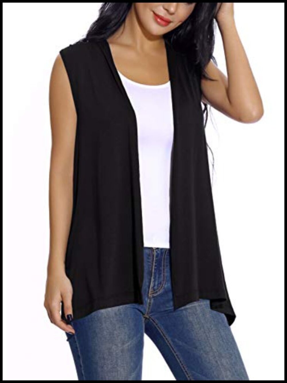 Sleeveless Open Front Cardigan Vest Lightweight Viscose Spandex Cool Coat